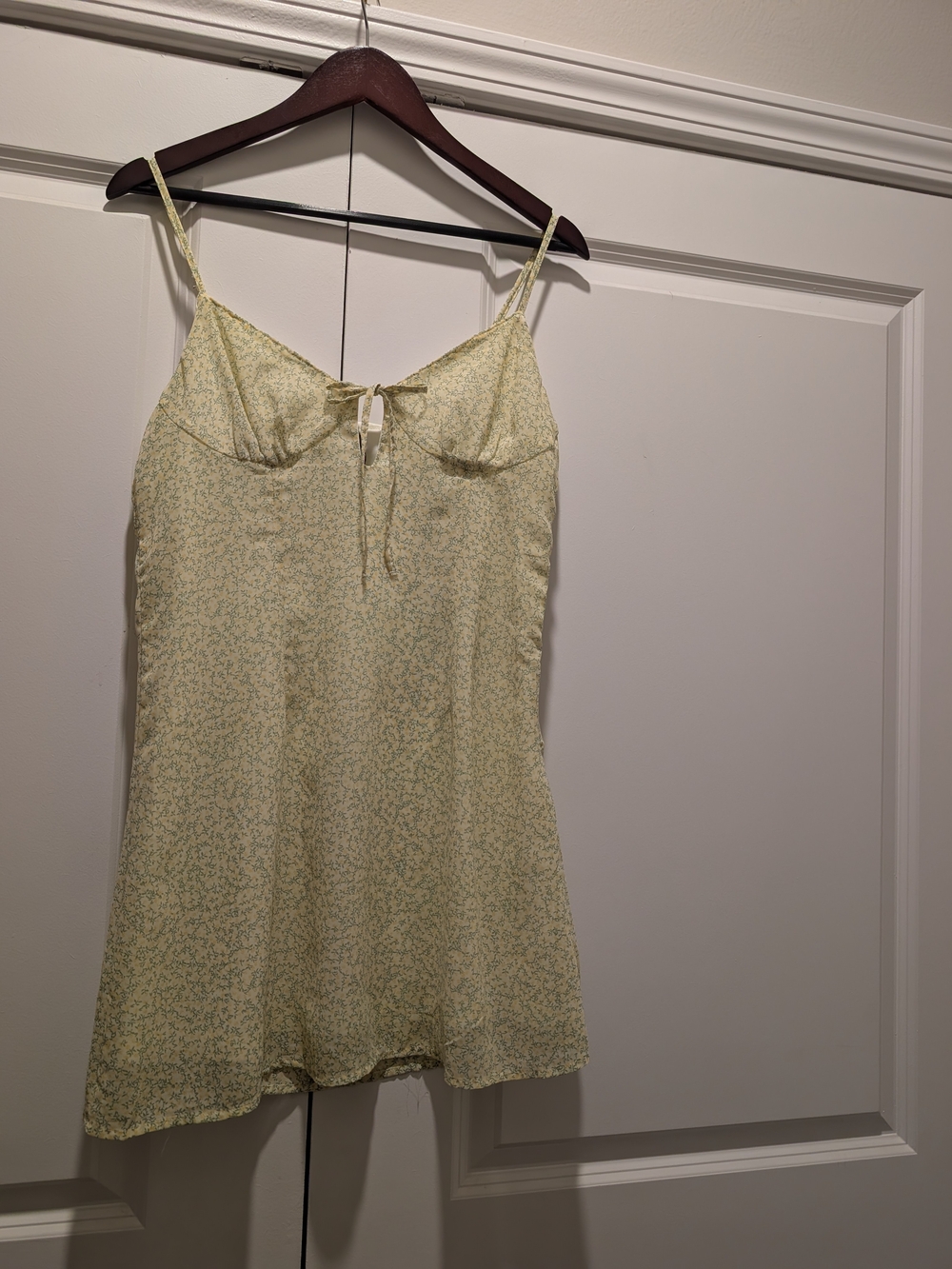 H&M Pale Yellow Floral Mini Slip Dress Tie Front